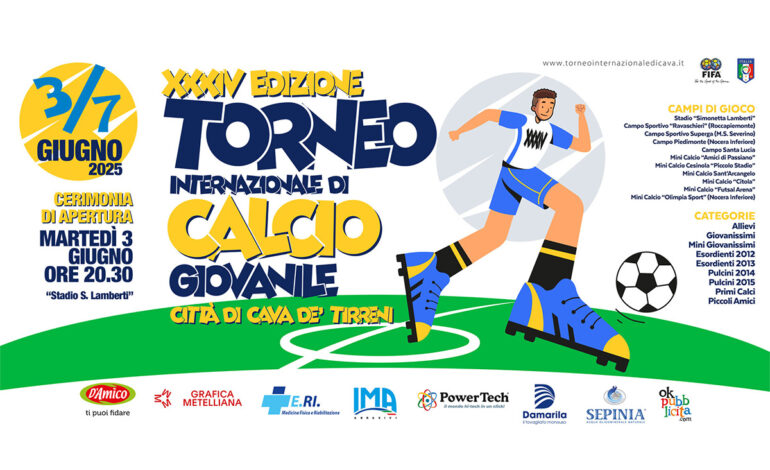 Torneo Internazionale di Calcio Giovanile “Città di Cava de’ Tirreni”, giovedì 29 maggio la presentazione della 34ª edizione